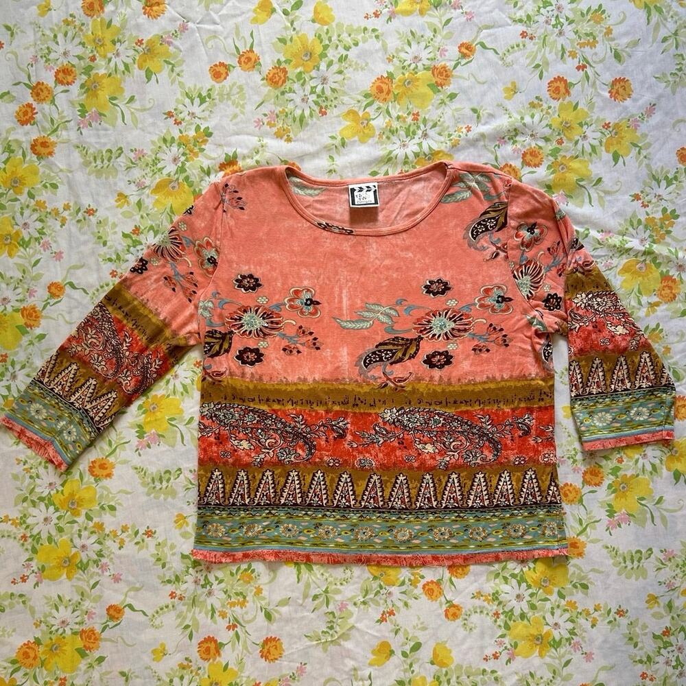 Vintage y2k 3/4 sleeve beaded top